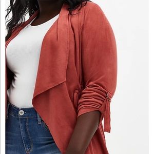 Torrid Marsala Red Faux Suede Drape Front Jacket
